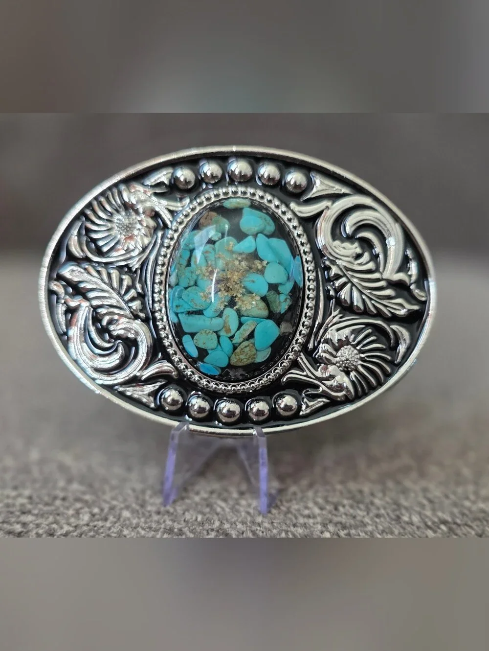 New beautiful Silver Oval Turquoise Color Stone Belt Buckle